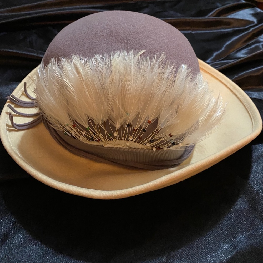 Sylvia Vintage Women's Wool, Beaded, Feather Hat